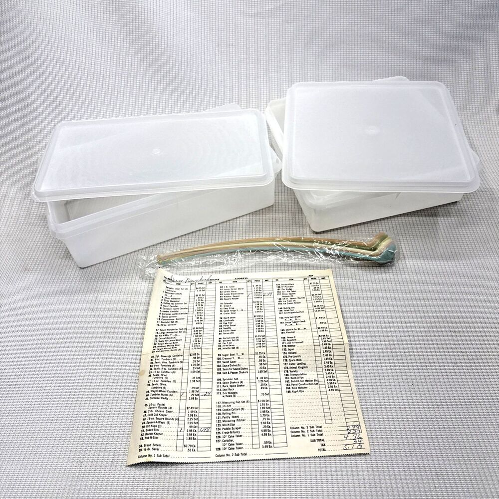 Vintage NOS Tupperware 12" Spoons, 12"x6", 9"x9" Containers, Original Order Form